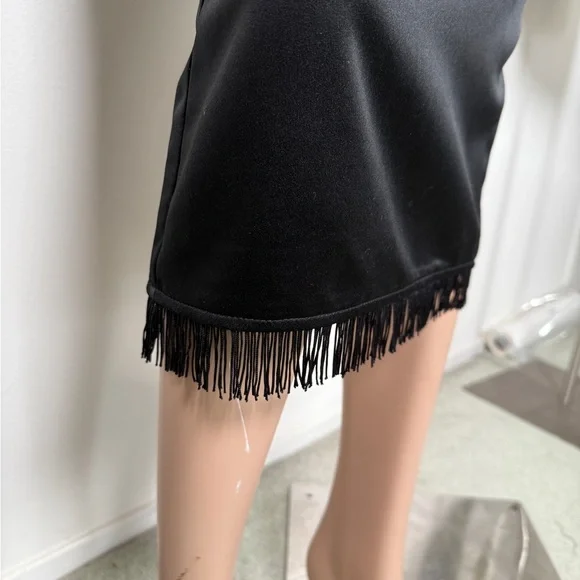 Collectif black satin fringe bustier dress - Picture 4 of 6